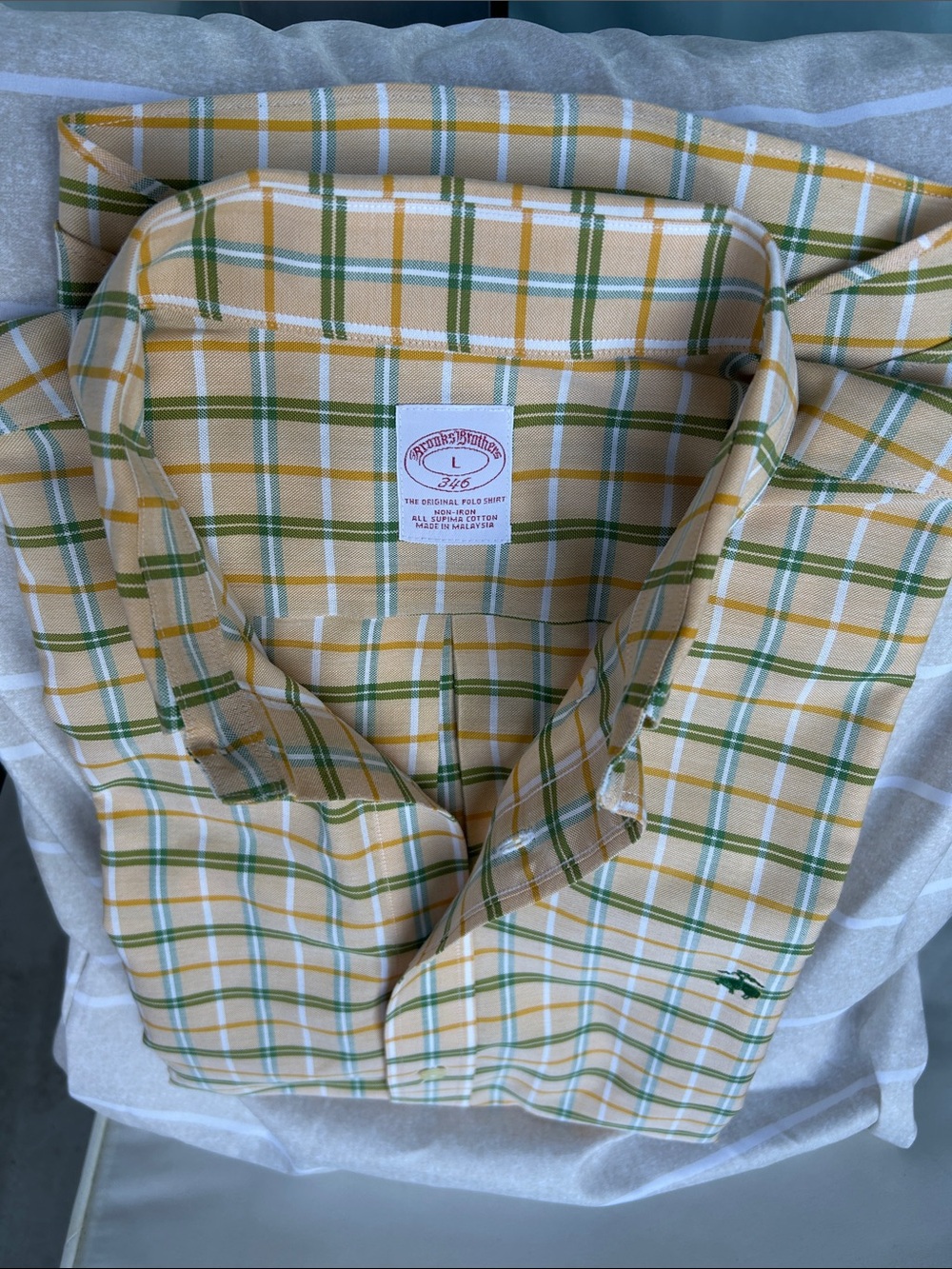 Brooks Brothers Yellow and Green Plaid Button-Down Shirt